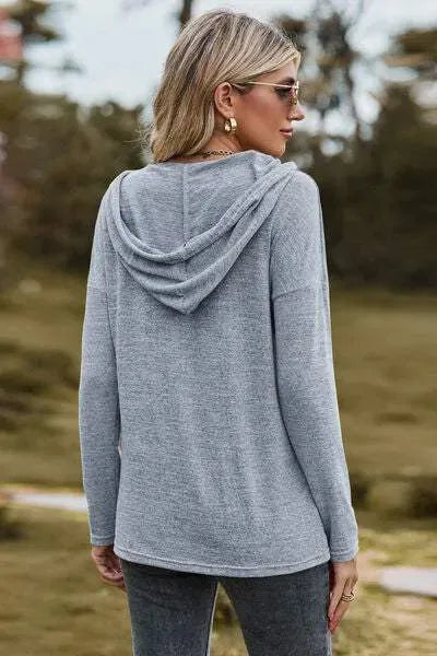 Drawstring Dropped Shoulder Hooded T-Shirt Women's T-Shirts - Tophatter Daily Deals